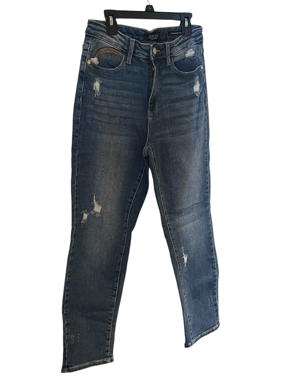 Judy Blue Dark Blue High-Rise Distressed straight leg Jeans